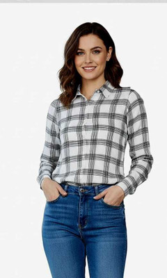 BOLD ARIA Women Checkered Casual White Shirt