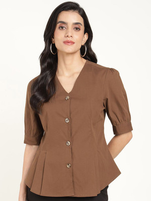 Hancock Women Solid Formal Brown Shirt