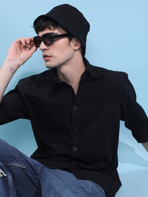 HIGHLANDER Men Solid Casual Black Shirt
