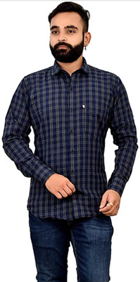 VK WINTER WEAR Men Checkered Casual Blue Shirt