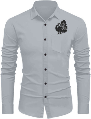 Sanskruti Men Embroidered Casual Silver Shirt