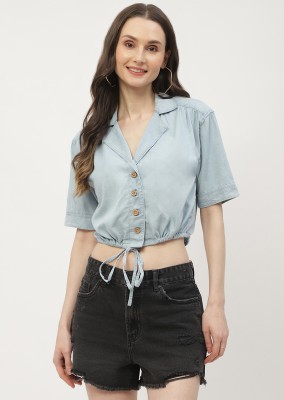 MADAME Women Solid Casual Light Blue Shirt