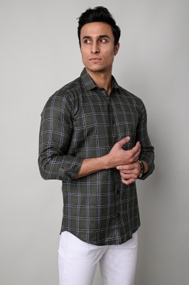 Tanip Men Checkered Formal Green Shirt