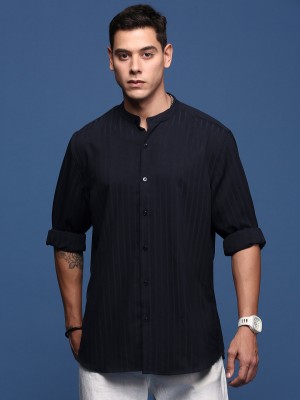 Showoff Men Self Design Casual Dark Blue Shirt