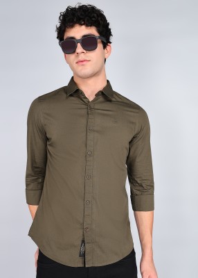 BEING HUMAN Men Solid Casual Dark Green Shirt