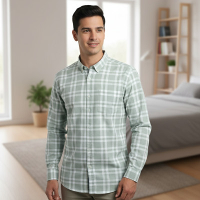 GRFancy Men Checkered Casual Light Green Shirt