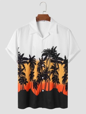 ZONANZA Men Printed Casual White, Black, Orange Shirt