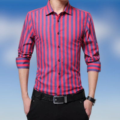 Kadhare Fashion Men Striped Casual Red, Blue Shirt