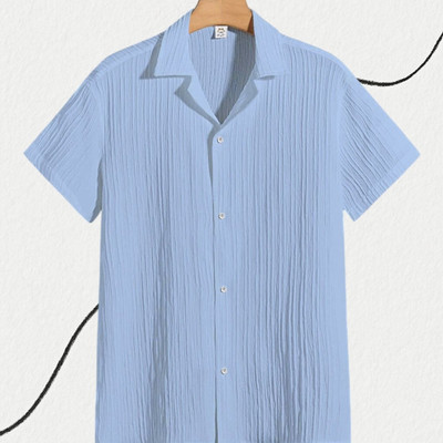 Look Trendy Men Self Design Casual Light Blue Shirt