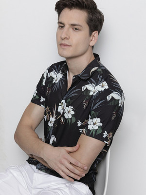 The Indian Garage Co. Men Floral Print Casual Black Shirt