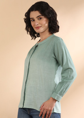 CORSICA Women Self Design Casual Green Shirt