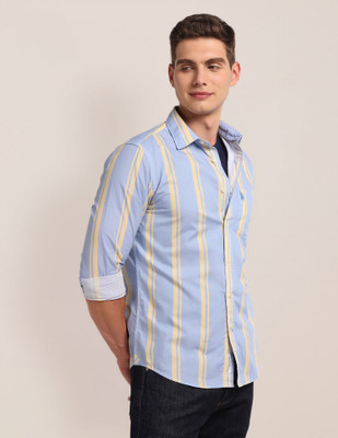 U.S. POLO ASSN. Men Striped Casual Blue Shirt