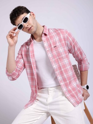 The Indian Garage Co. Men Checkered Casual Pink Shirt