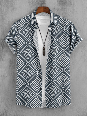 Varni Creation Men Striped, Printed Casual Grey Shirt