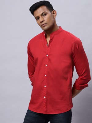 N AND J Men Solid Casual Red Shirt