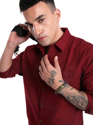 WROGN Men Solid Casual Maroon Shirt