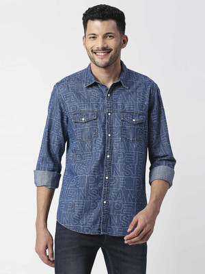 Pepe Jeans Men Solid Casual Blue Shirt