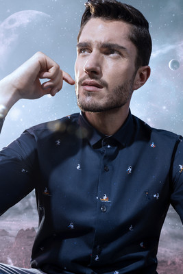 Simon Carter Men Printed Casual Dark Blue Shirt