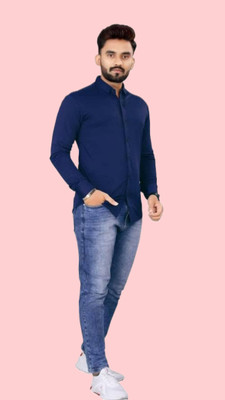 Stellalifestyle Men Solid Casual Blue Shirt