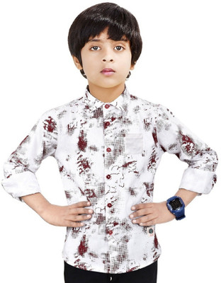 crane Boys Printed Casual White Shirt