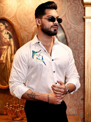 Bridon Creations Men Printed Casual White Shirt