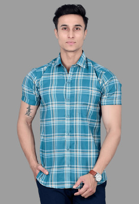 BlackLilly Men Checkered Casual Green Shirt