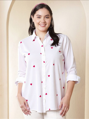 MAYKR Women Printed Casual White Shirt