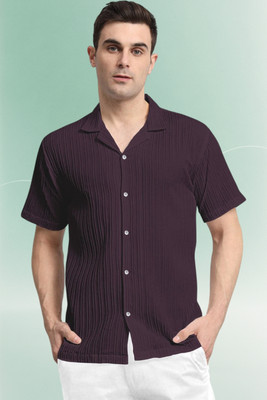 A Dearise Men Self Design Casual Purple Shirt