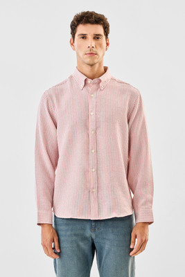 Snitch Men Striped Casual Red Shirt