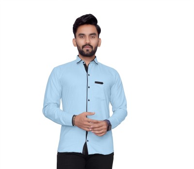 Amozkart Men Self Design Casual Light Blue Shirt