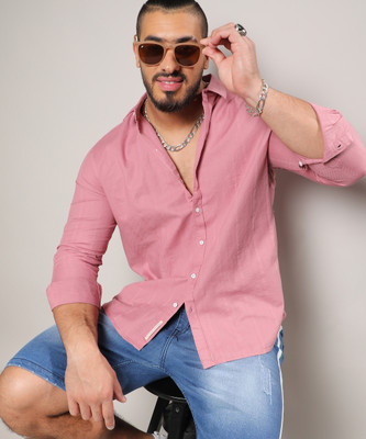 Instafab Plus Men Striped Casual Pink Shirt