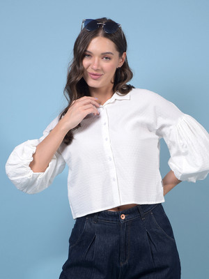 CRIMSOUNE CLUB Women Solid Casual White Shirt