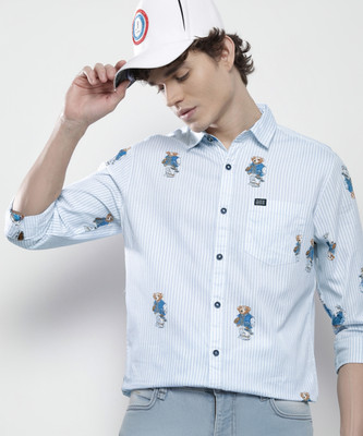 The Indian Garage Co. Men Striped Casual Blue Shirt