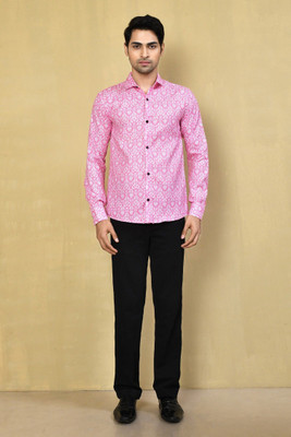 The style grove Men Printed Casual Pink, White Shirt