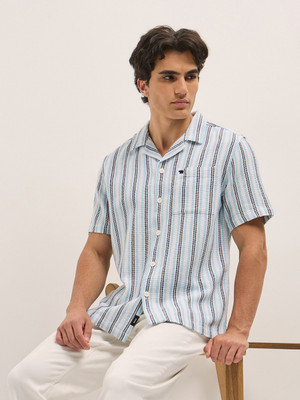 THE BEAR HOUSE Men Striped Casual Blue Shirt