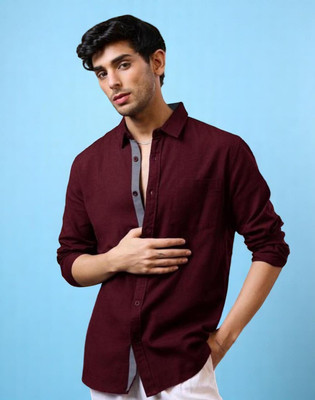LAXMI TRENDING Men Solid Casual Maroon Shirt