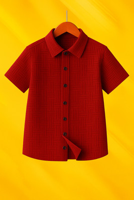 RFCREATION Boys Self Design Casual Maroon Shirt
