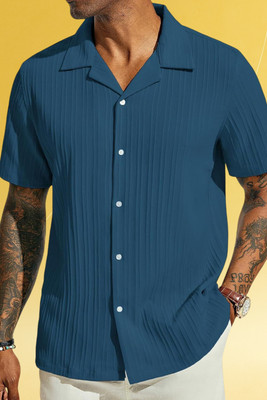 A Dearise Trend Men Self Design Casual Blue Shirt