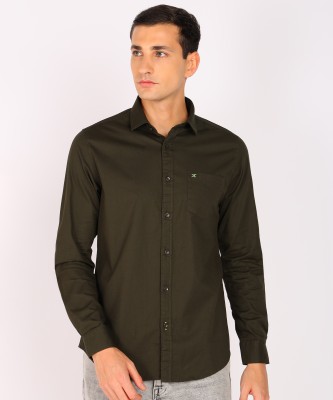 KILLER Men Self Design Casual Dark Green Shirt