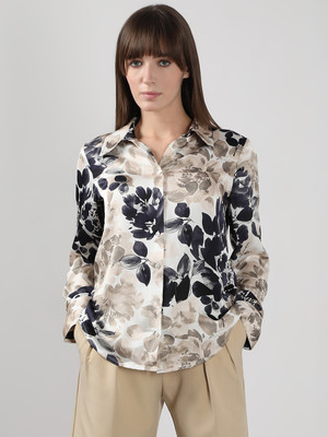 VERO MODA Women Printed Casual Beige, Blue Shirt