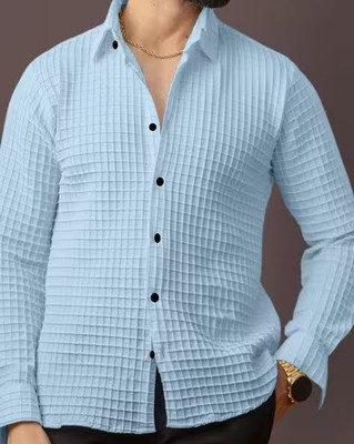 Madhavi Creation Men Self Design Casual Light Blue Shirt
