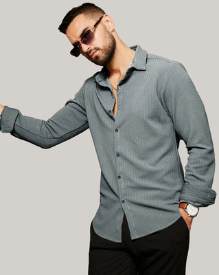 EyeBogler Men Striped Casual Grey Shirt