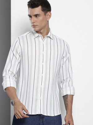 The Indian Garage Co. Men Striped Beach Wear White Shirt