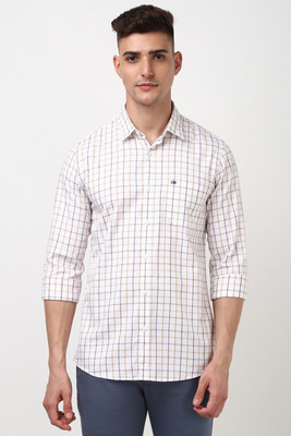 PETER ENGLAND Men Checkered Casual White Shirt