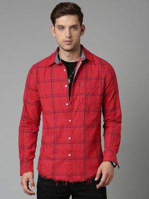 OOKO KAKA Men Checkered Casual Red Shirt