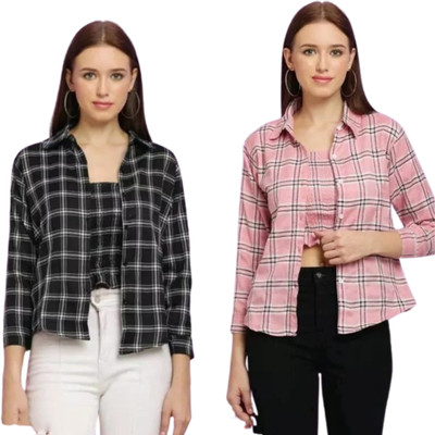 RIDA RIYA Women Checkered Beach Wear Multicolor Shirt(Pack of 2)