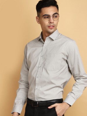 V-MART Men Solid Formal Grey Shirt