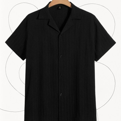 A DEEMOON TREND Men Self Design Casual Black Shirt