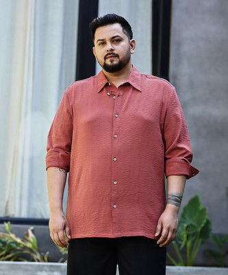 Instafab Plus Men Self Design Casual Orange Shirt