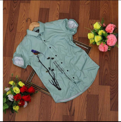 SHFASHION Men Printed Casual Green Shirt